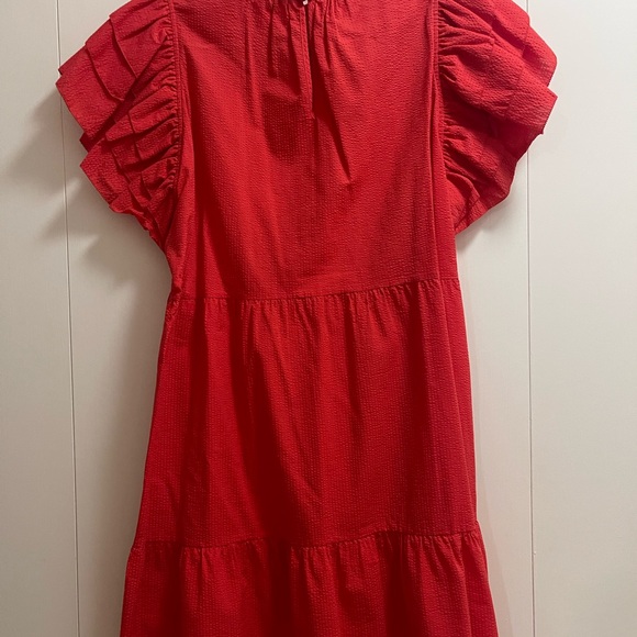 MARIE OLIVER RED RUFFLE SLEEVE TEXTURED DRESS  NWOT - Picture 4 of 7